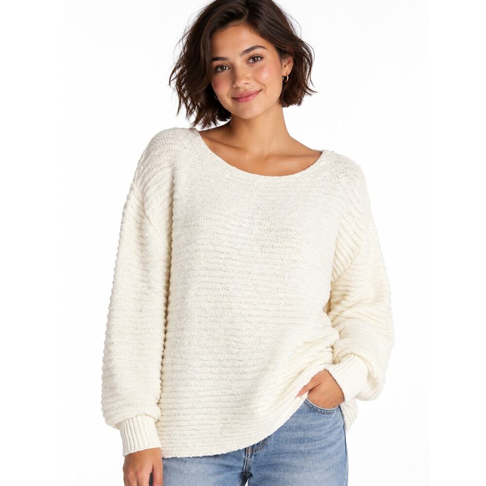 Free People Menace Tunic Sweater Womens Small Creamy Ivory Chunky Cozy Oversized